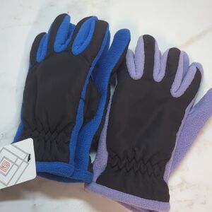 2 Pair Kids' Blue & Purple Winter Gloves